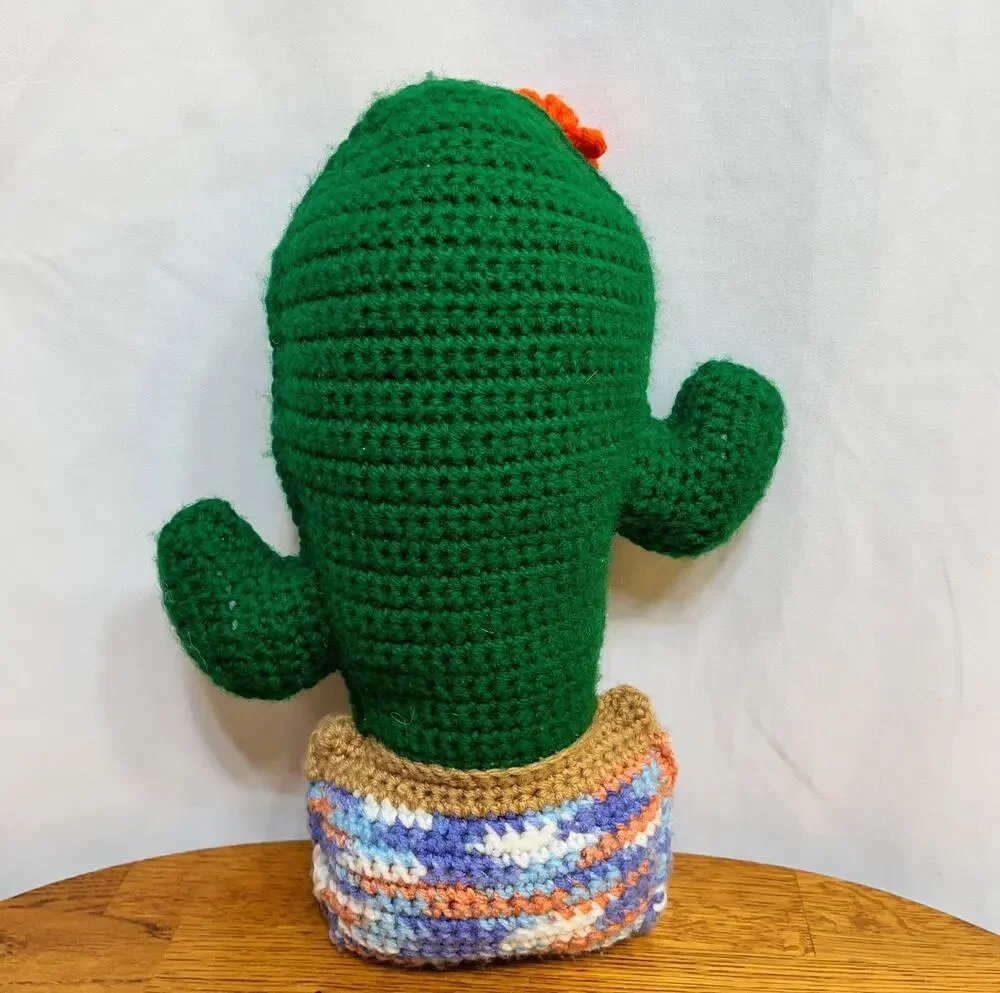 Saguaro Cactus in Pot Knit Plush Decorative Pillow Handmade 14 x 6